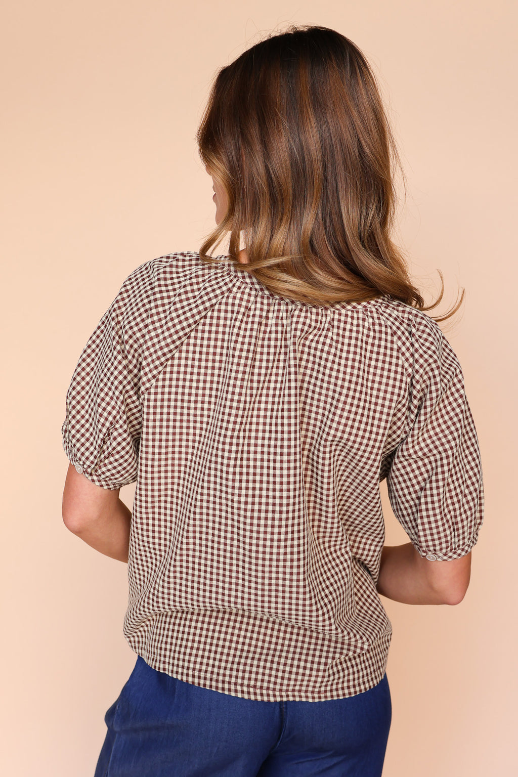 Paris Gingham Blouse in Burgundy