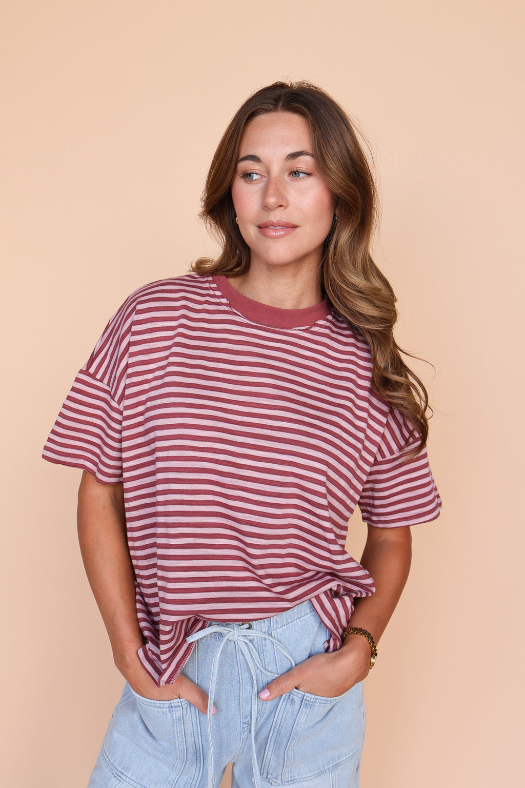 Jess Stripe Tee in Marsala