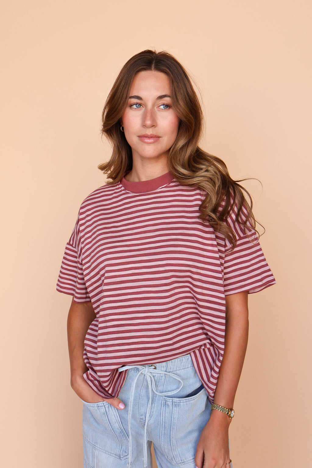Jess Stripe Tee in Marsala