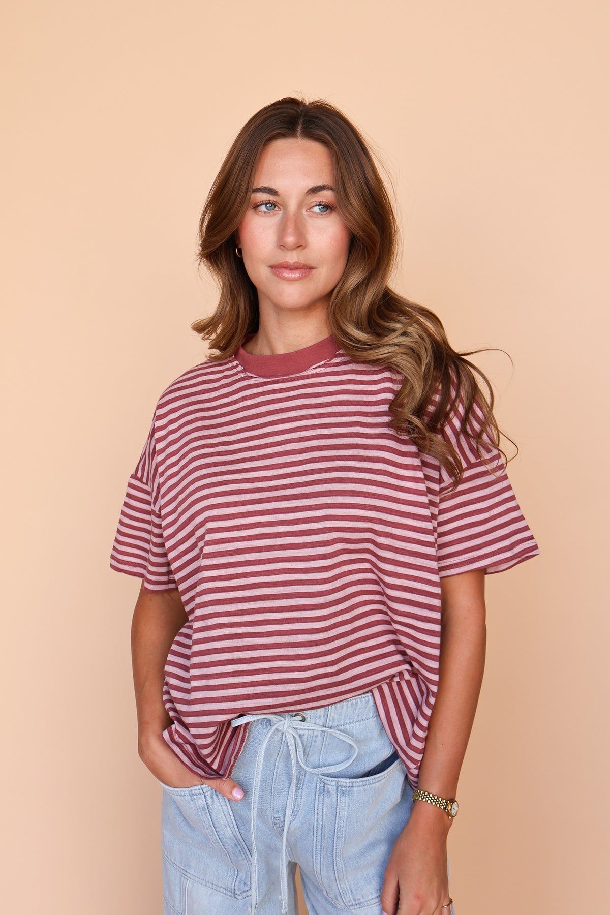 Jess Stripe Tee in Marsala