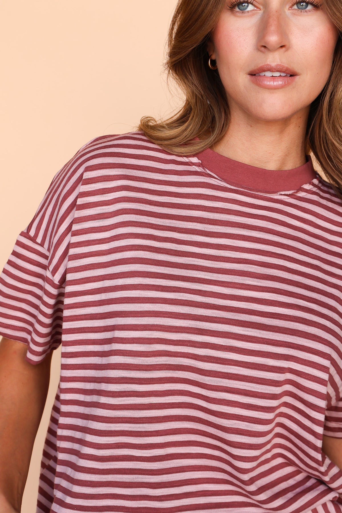 Jess Stripe Tee in Marsala