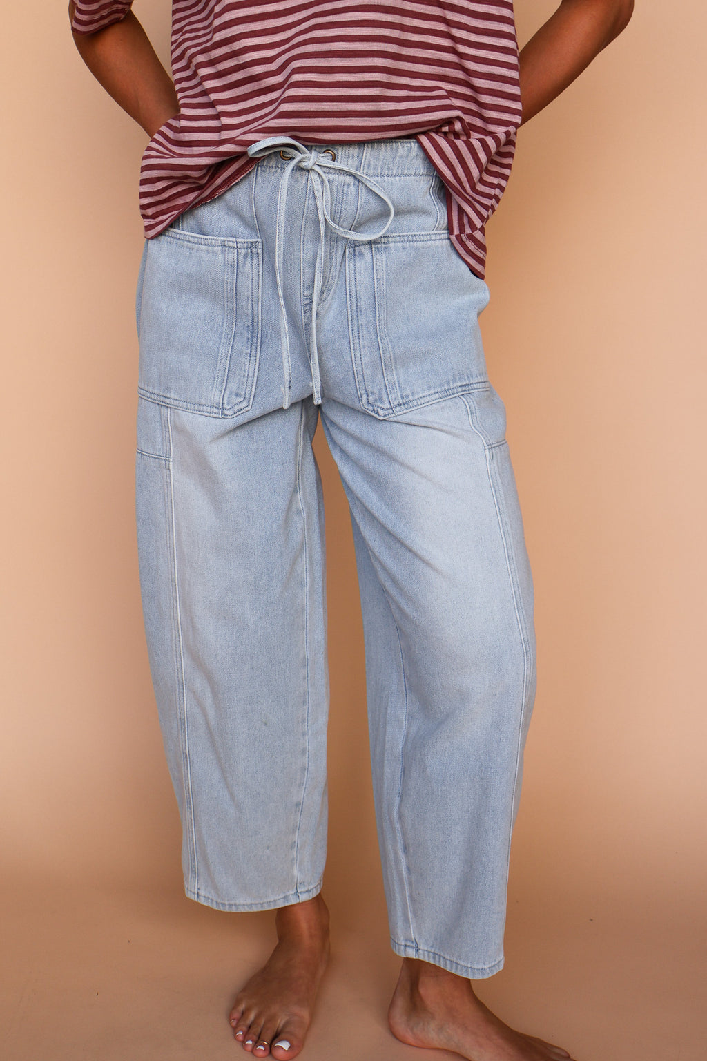 Denim Barrel Pants in Light Wash