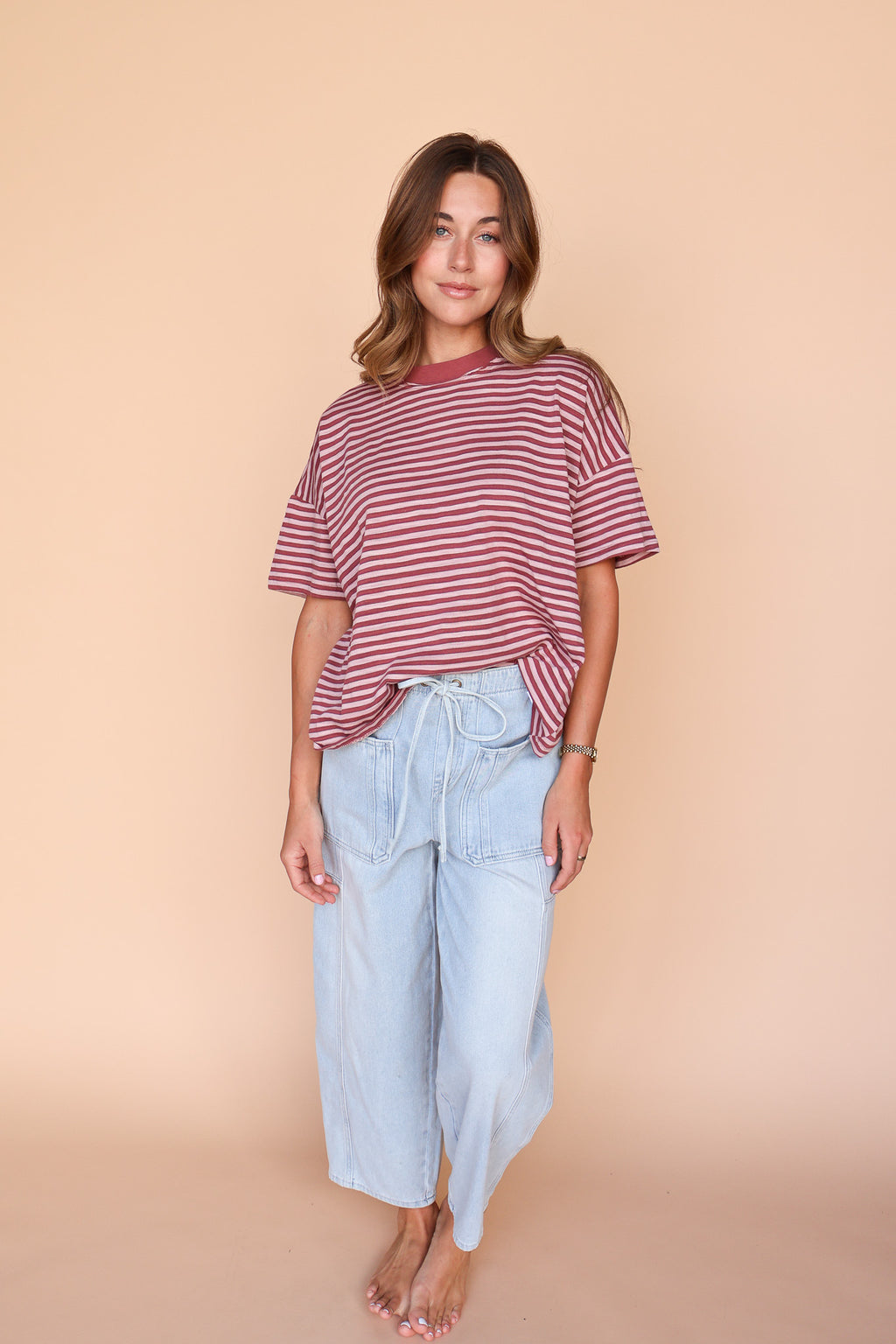 Jess Stripe Tee in Marsala