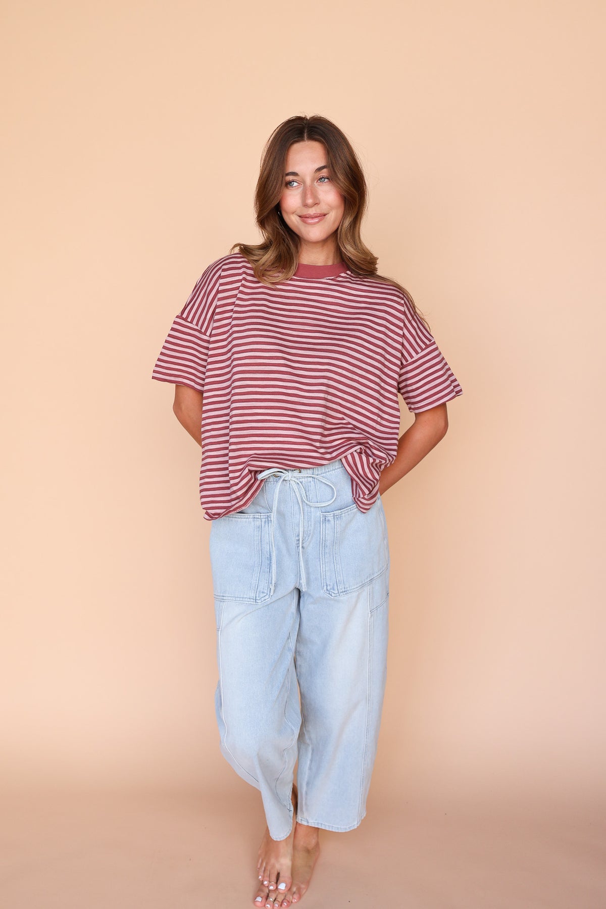 Jess Stripe Tee in Marsala
