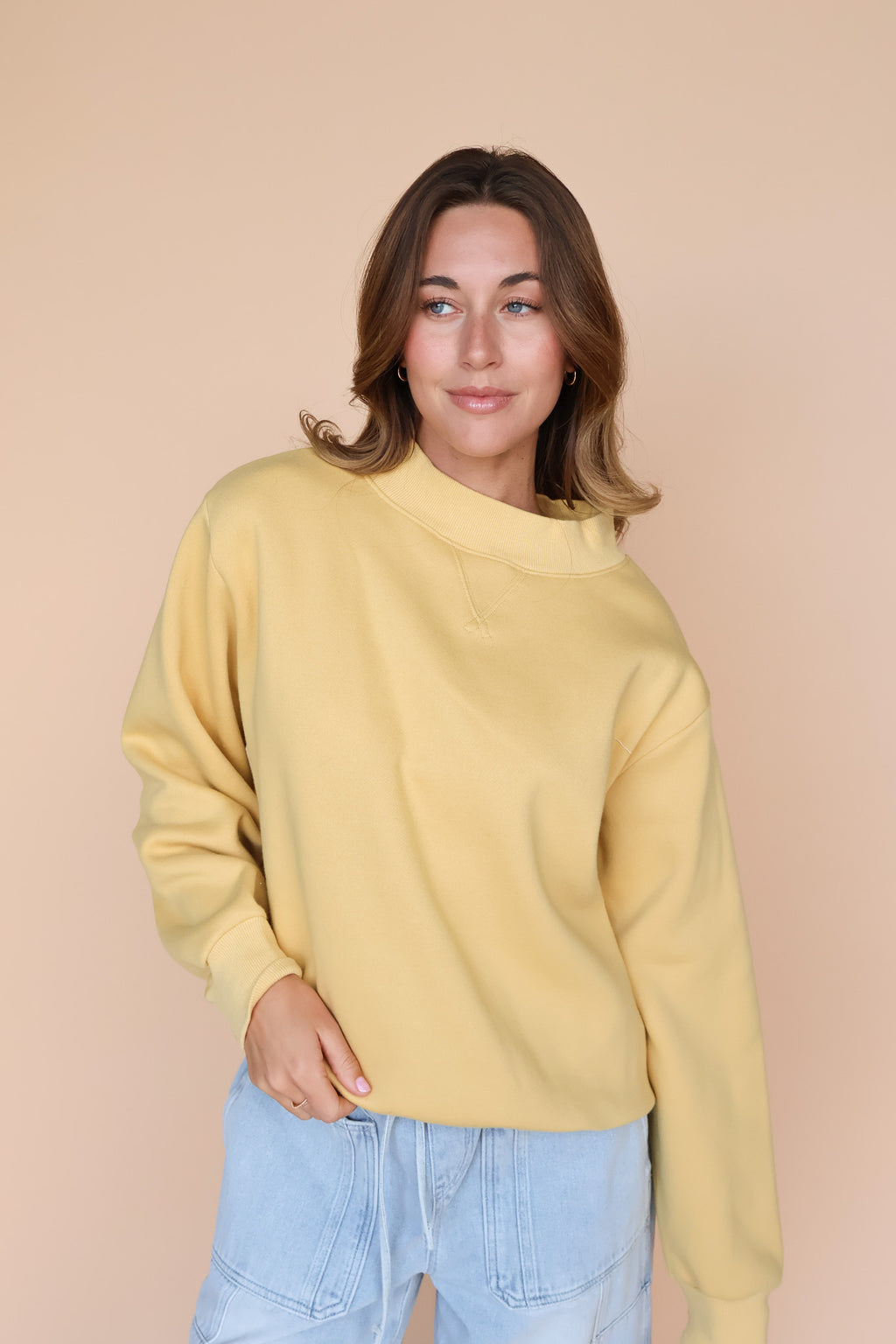 Fleece Mock Neck Pullover in Honey