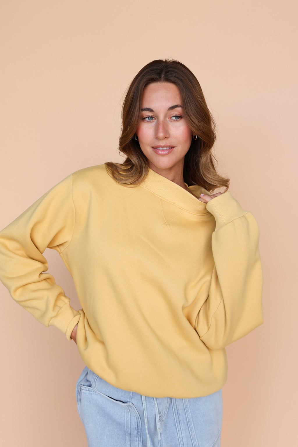 Fleece Mock Neck Pullover in Honey