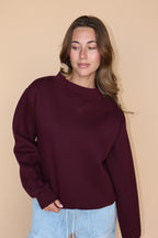 Fleece Mock Neck Pullover in Maroon
