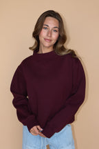 Fleece Mock Neck Pullover in Maroon