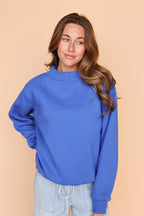 Fleece Mock Neck Pullover in Royal Blue