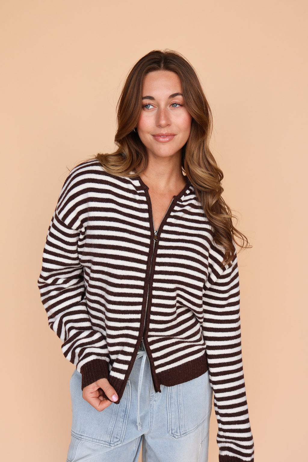 Myles Stripe Hooded Jacket in Brown