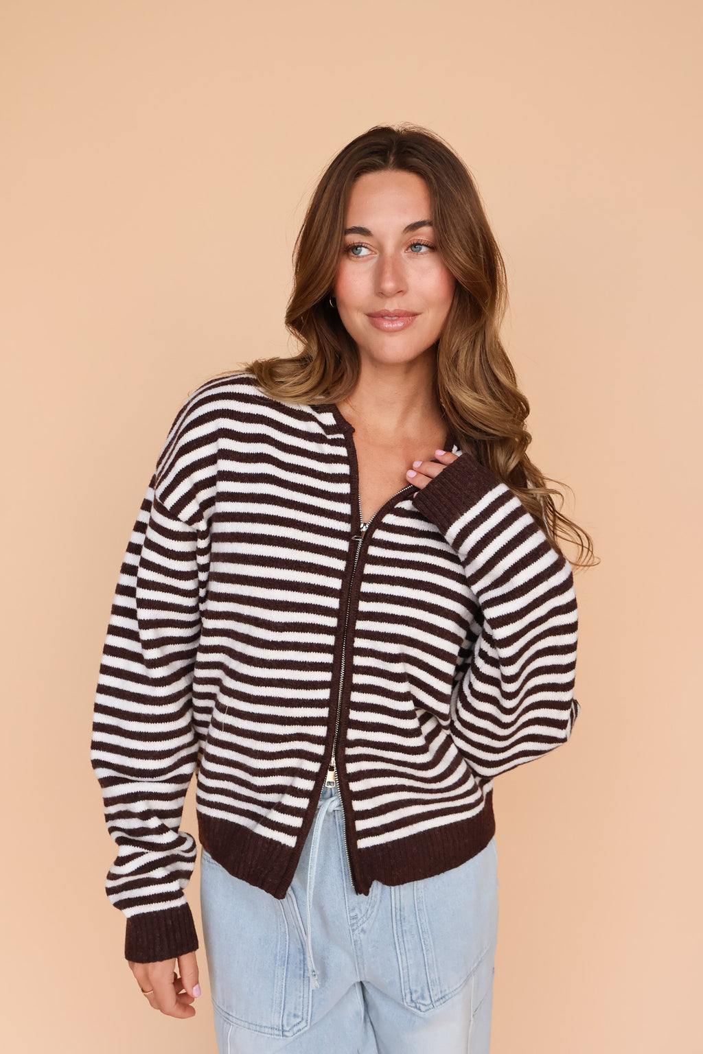 Myles Stripe Hooded Jacket in Brown