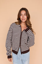 Myles Stripe Hooded Jacket in Brown