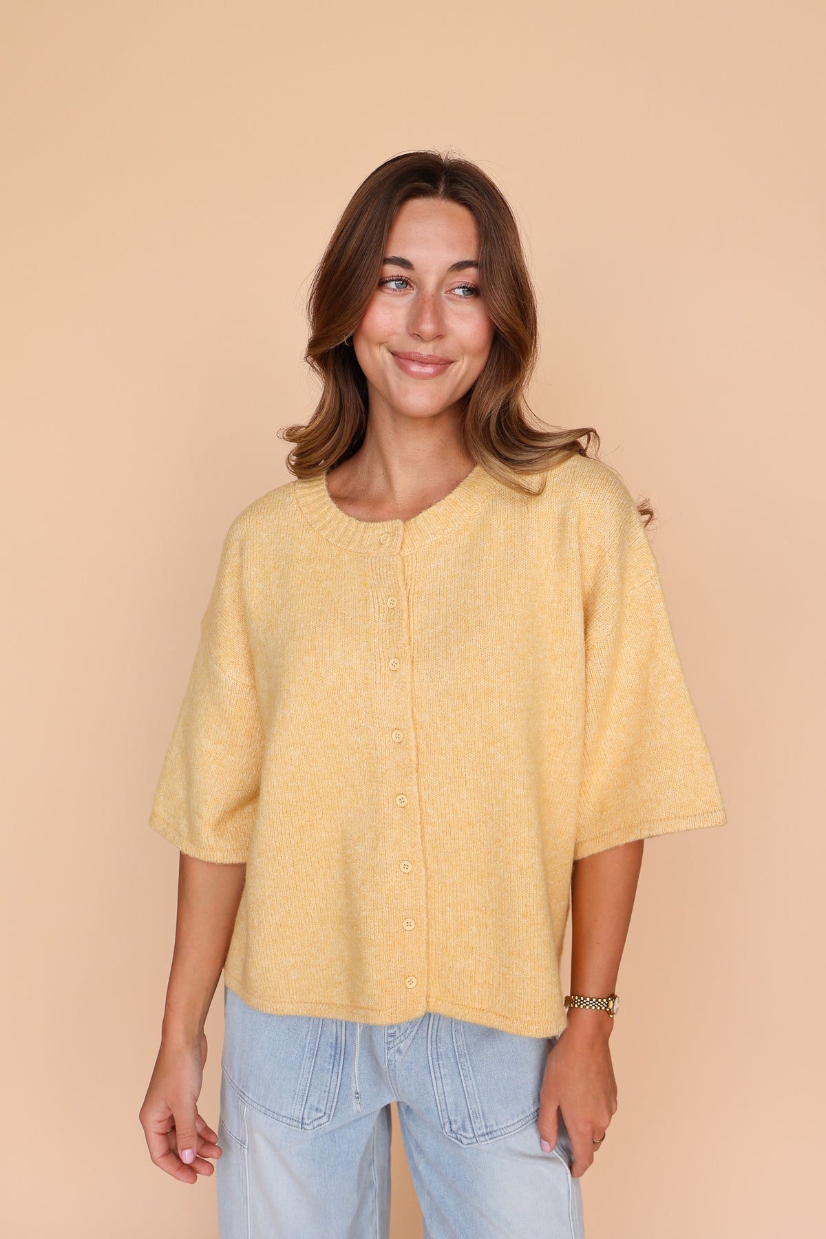 Nina Short Sleeve Cardi in Butter Main image