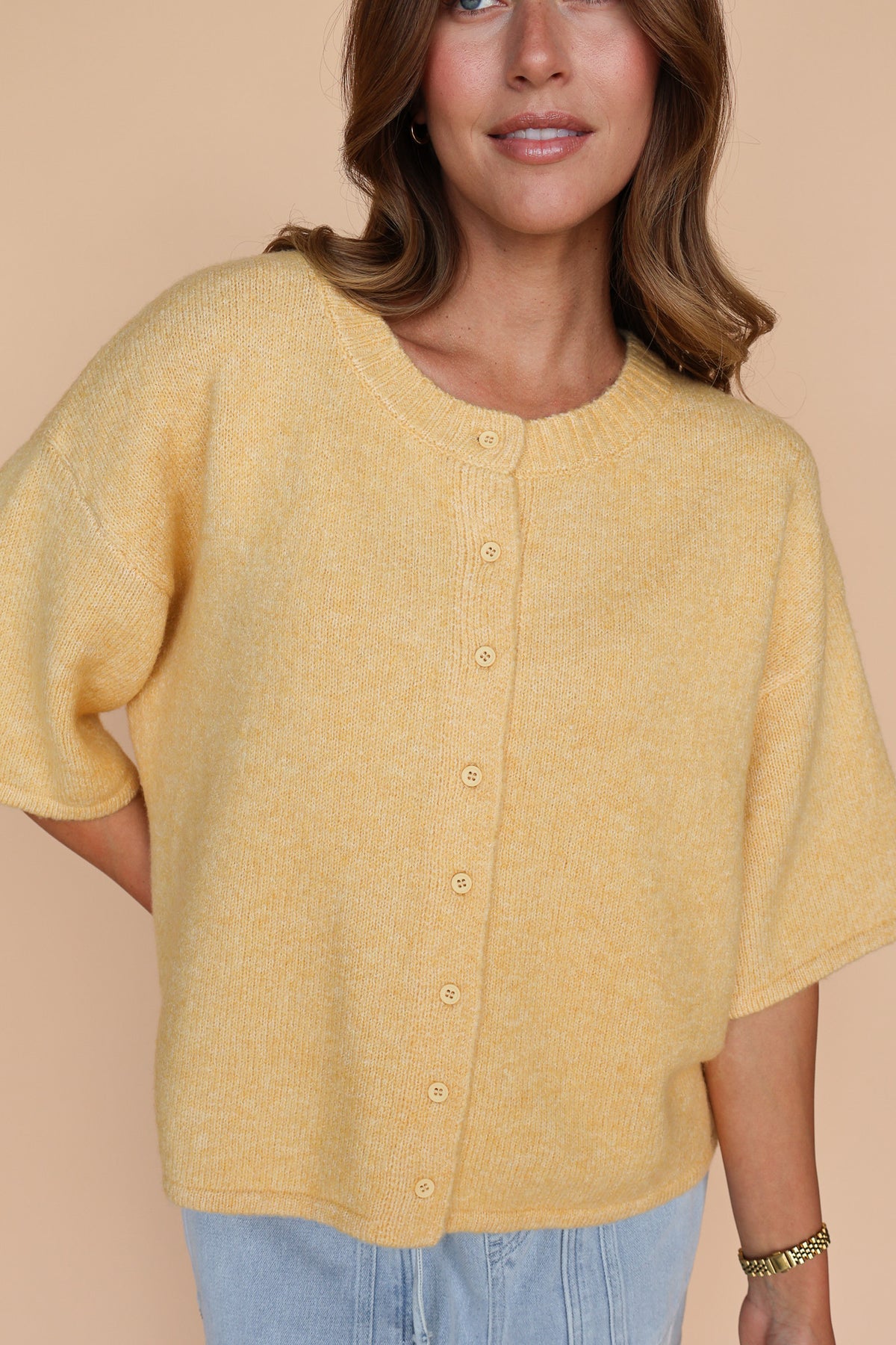 Nina Short Sleeve Cardi in Butter Secondary image