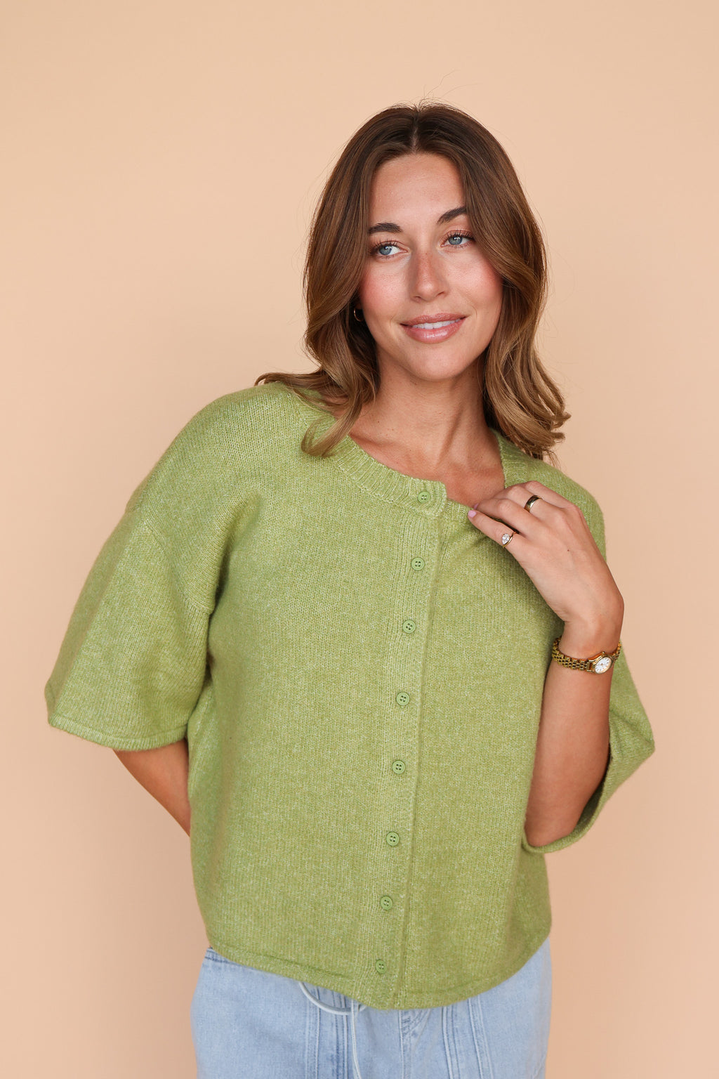 Nina Short Sleeve Cardi in Green
