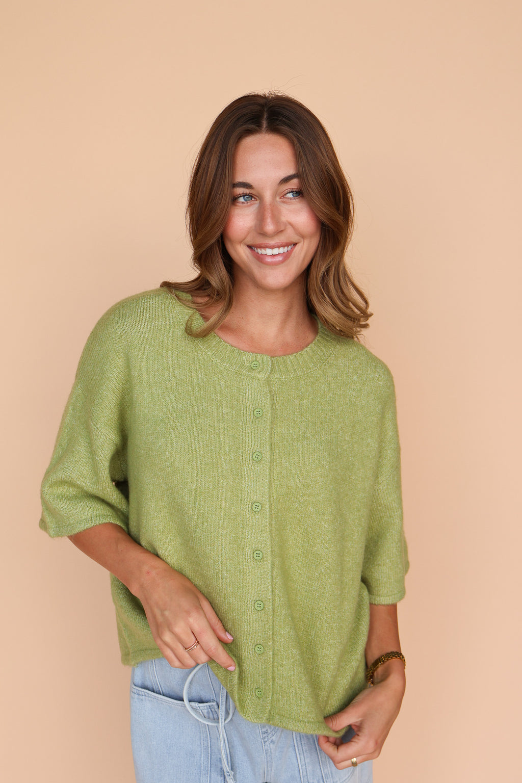Nina Short Sleeve Cardi in Green