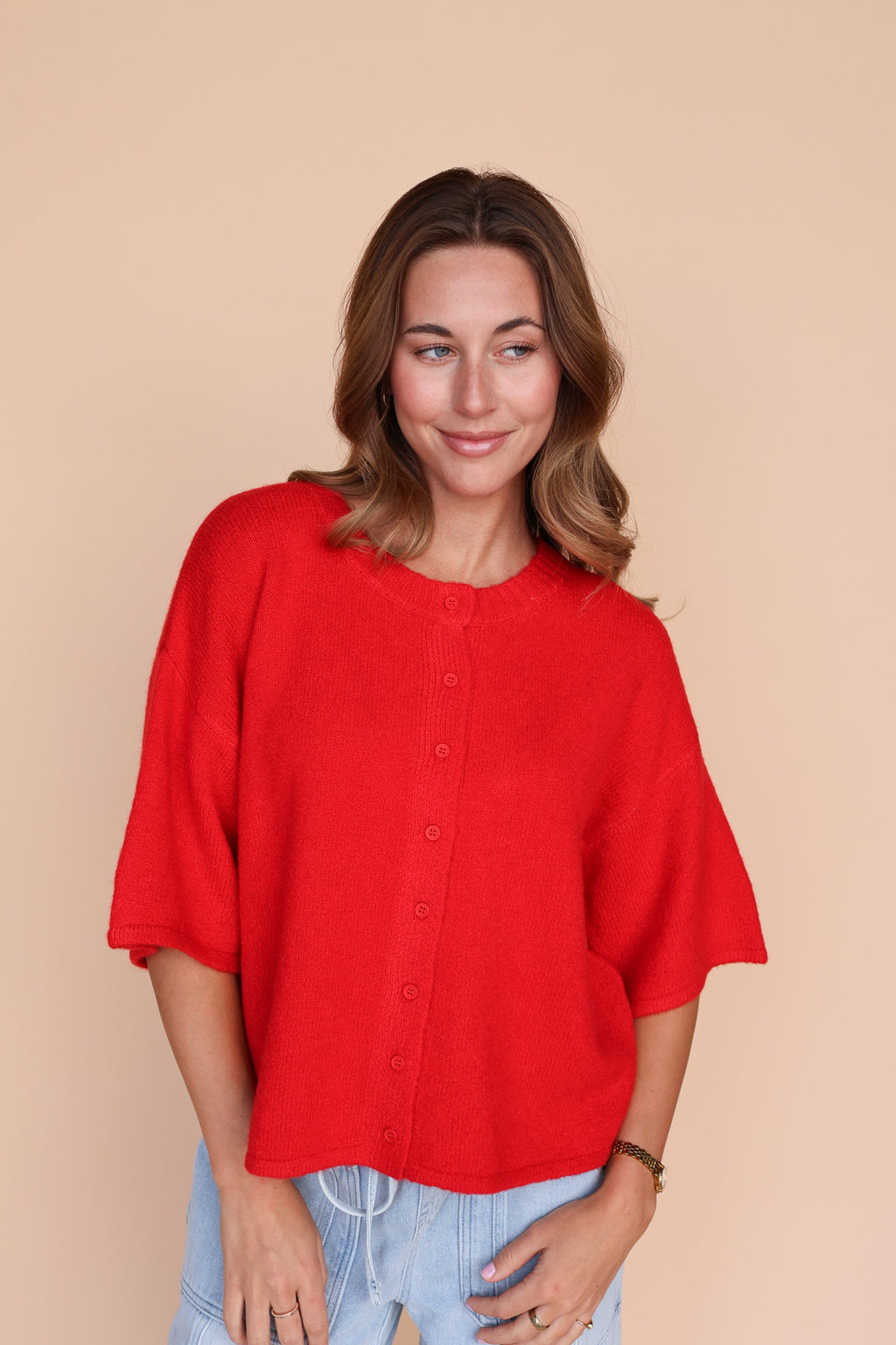 Nina Short Sleeve Cardi in Red