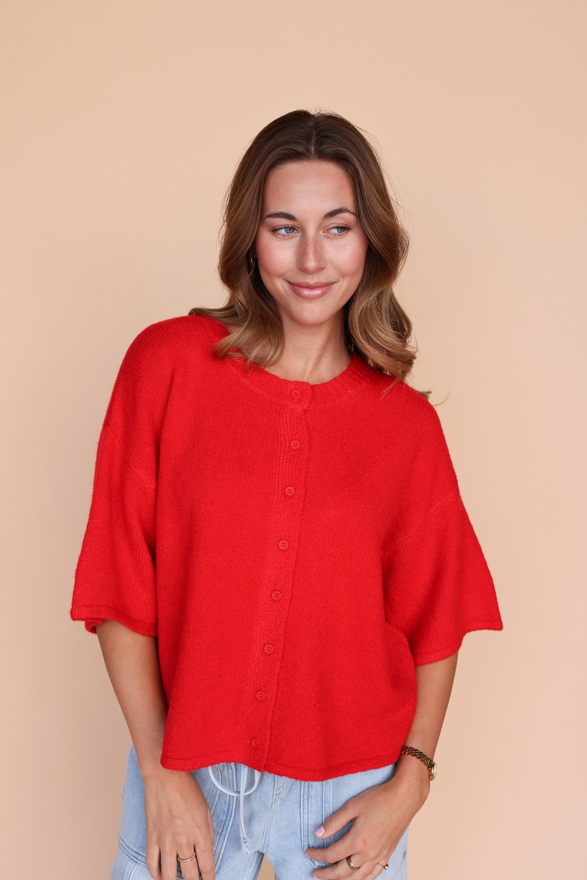 Nina Short Sleeve Cardi in Red
