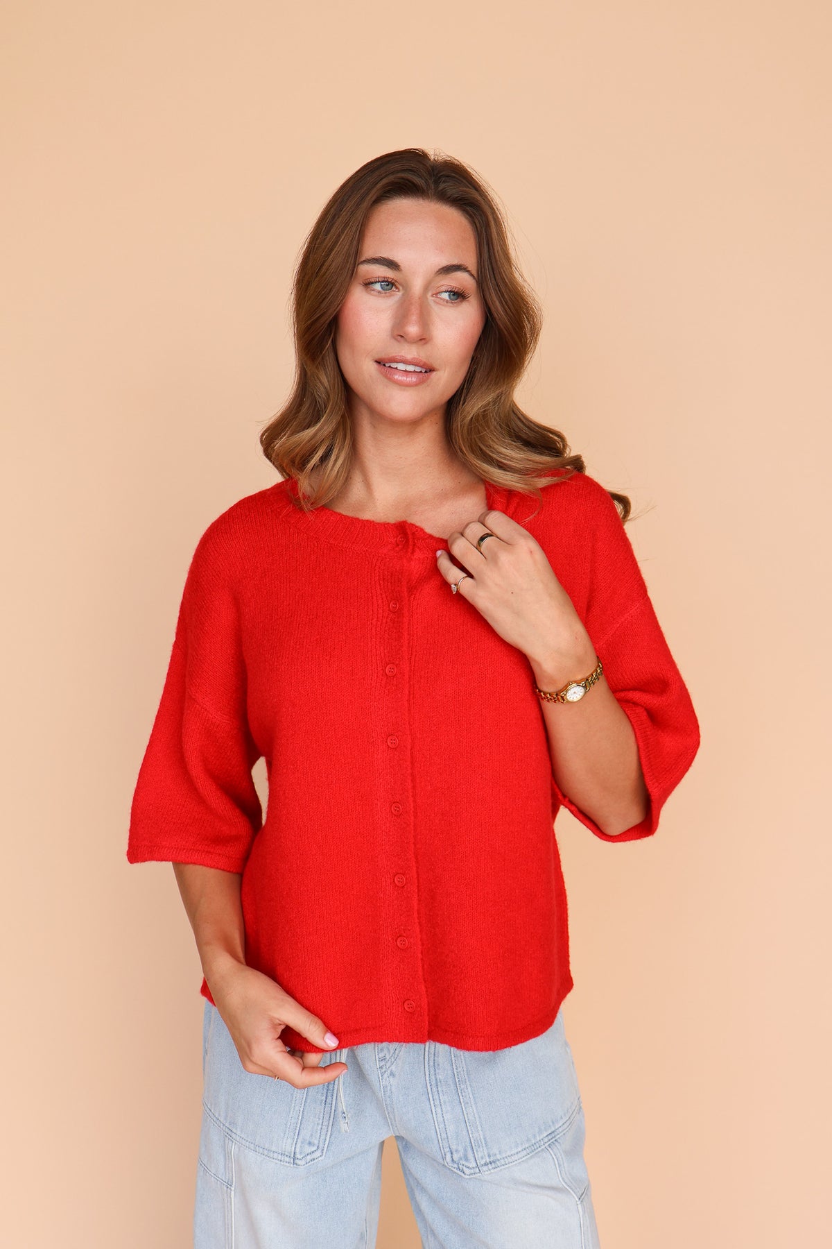 Nina Short Sleeve Cardi in Red