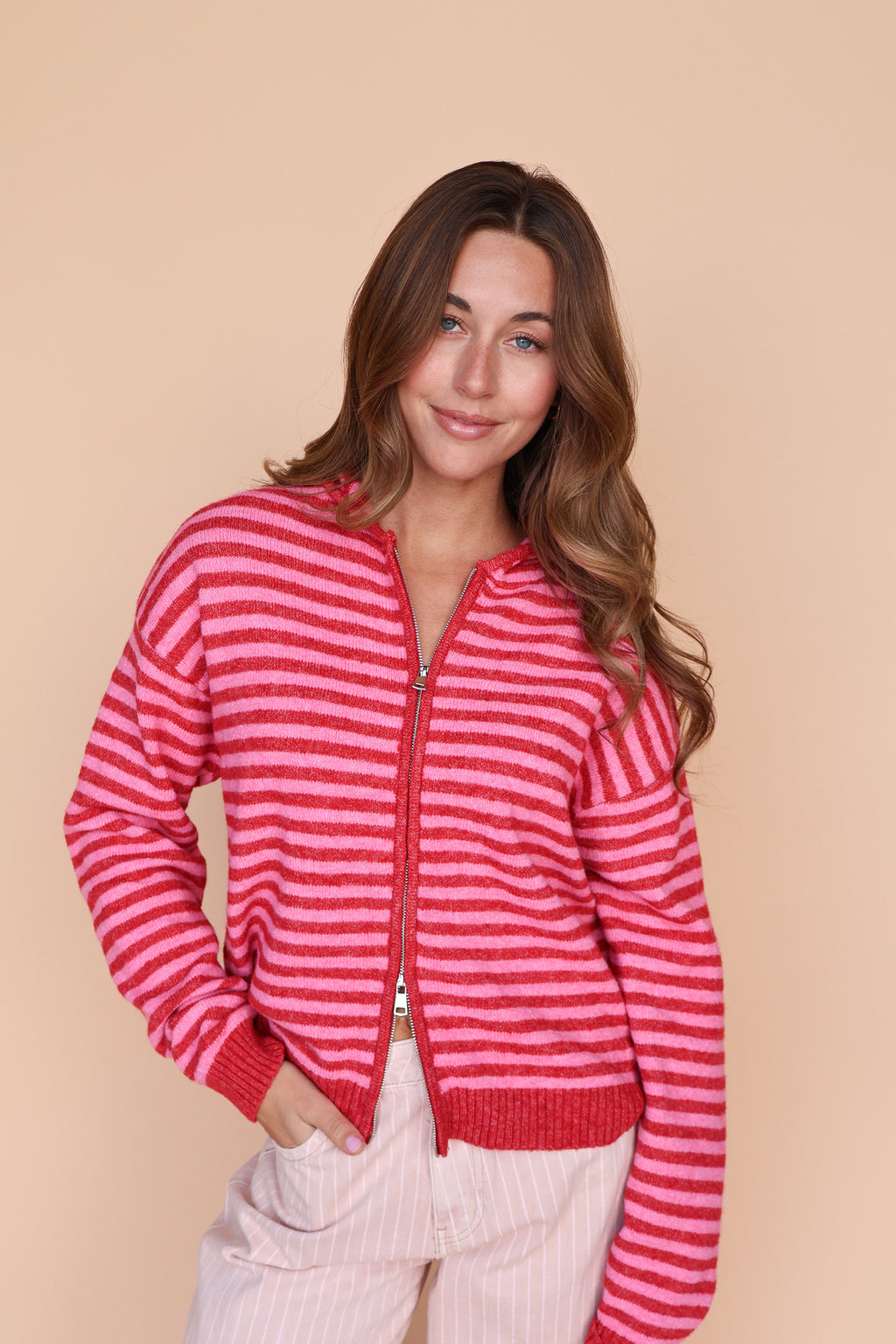 Myles Stripe Hooded Jacket in Red