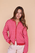 Myles Stripe Hooded Jacket in Red