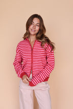 Myles Stripe Hooded Jacket in Red
