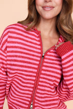 Myles Stripe Hooded Jacket in Red