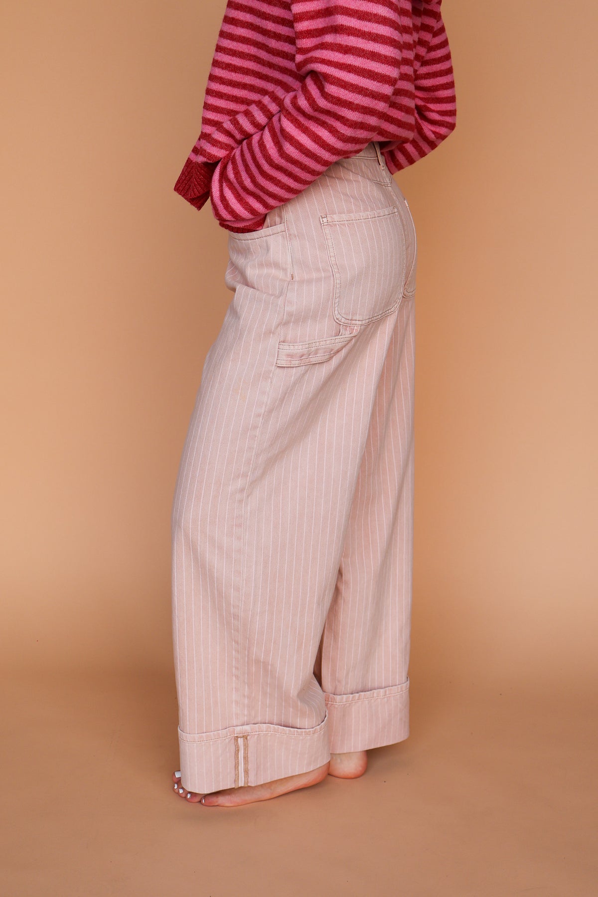 Stripe Cuffed Jeans in Mauve