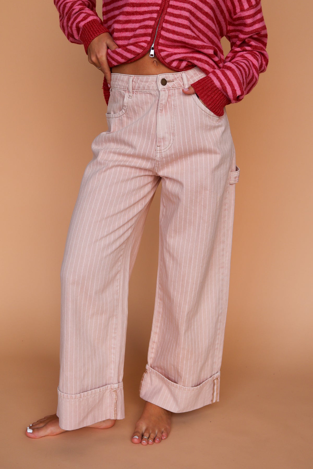 Stripe Cuffed Jeans in Mauve Main image