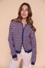 Myles Stripe Hooded Jacket in Denim/Pink