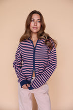 Myles Stripe Hooded Jacket in Denim/Pink