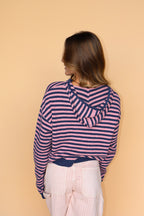 Myles Stripe Hooded Jacket in Denim/Pink