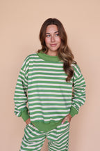 Bennett Stripe Mock Neck Pullover in Green
