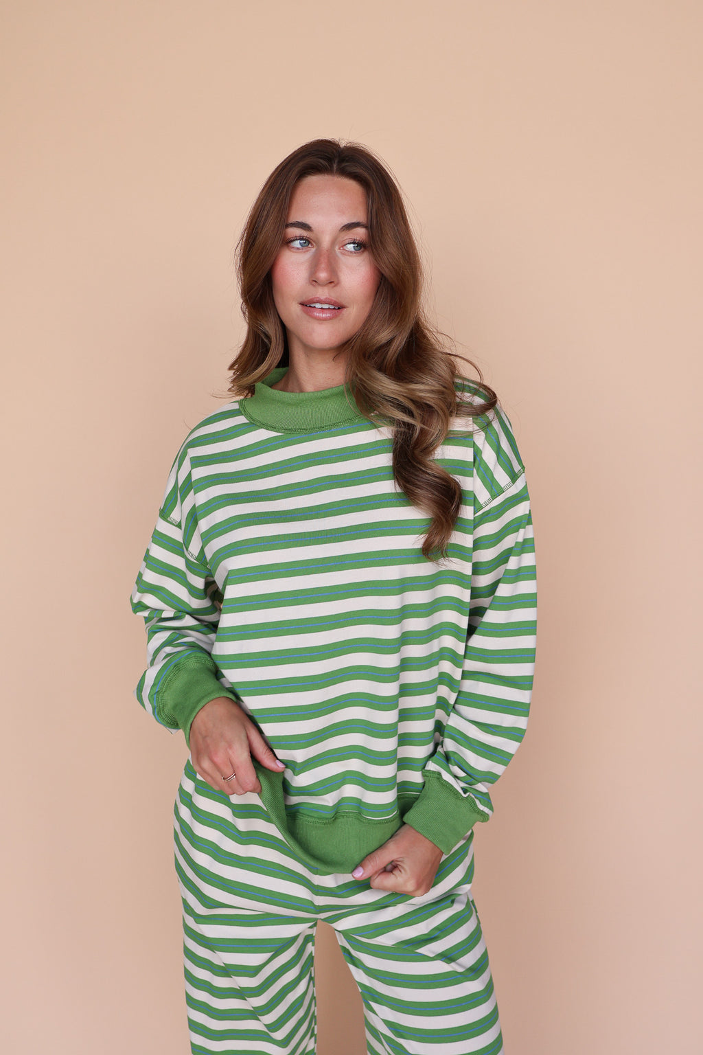 Bennett Stripe Mock Neck Pullover in Green