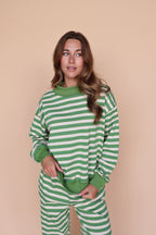 Bennett Stripe Mock Neck Pullover in Green
