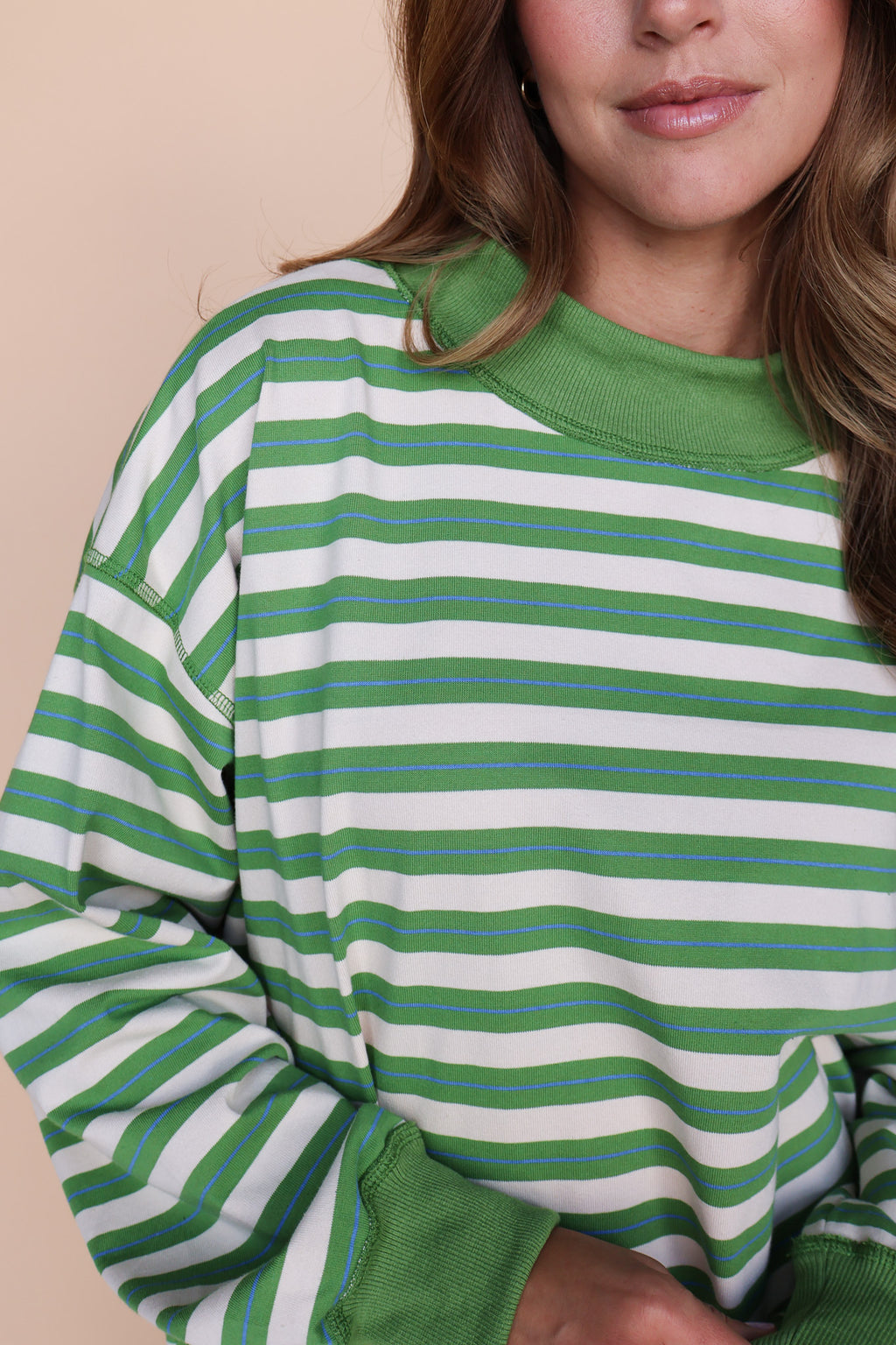 Bennett Stripe Mock Neck Pullover in Green