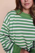 Bennett Stripe Mock Neck Pullover in Green