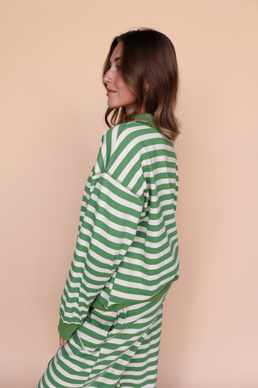 Bennett Stripe Mock Neck Pullover in Green