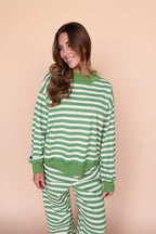 Bennett Stripe Mock Neck Pullover in Green