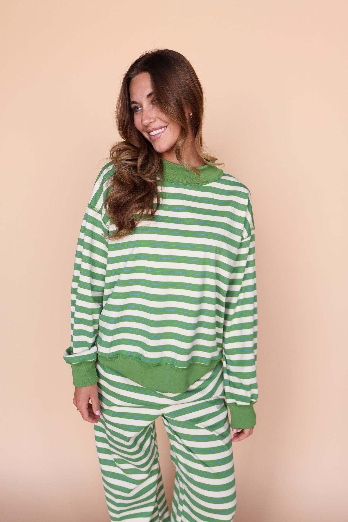 Bennett Stripe Mock Neck Pullover in Green