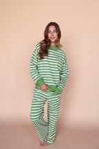 Bennett Stripe Mock Neck Pullover in Green
