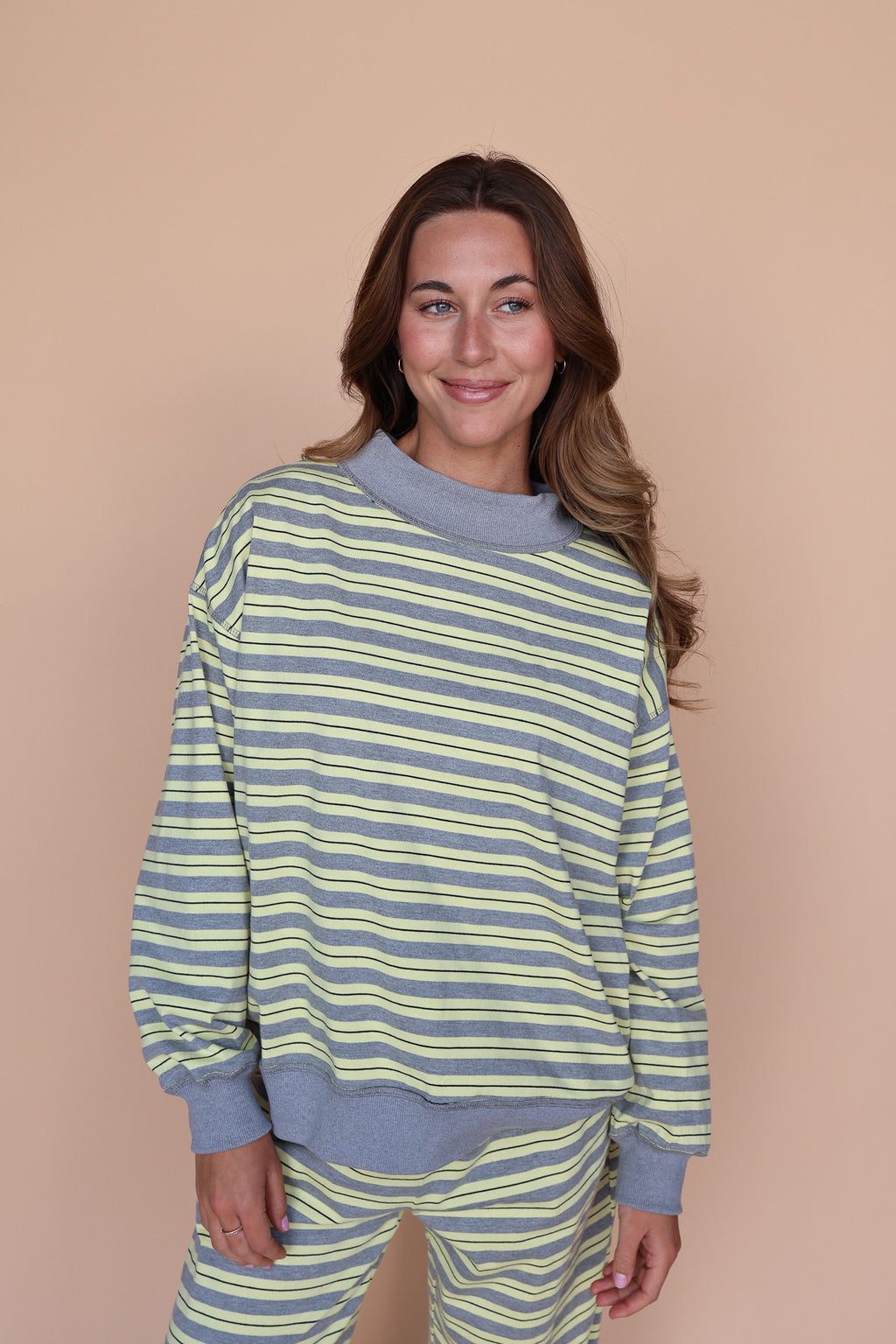 Bennett Stripe Mock Neck Pullover in Yellow