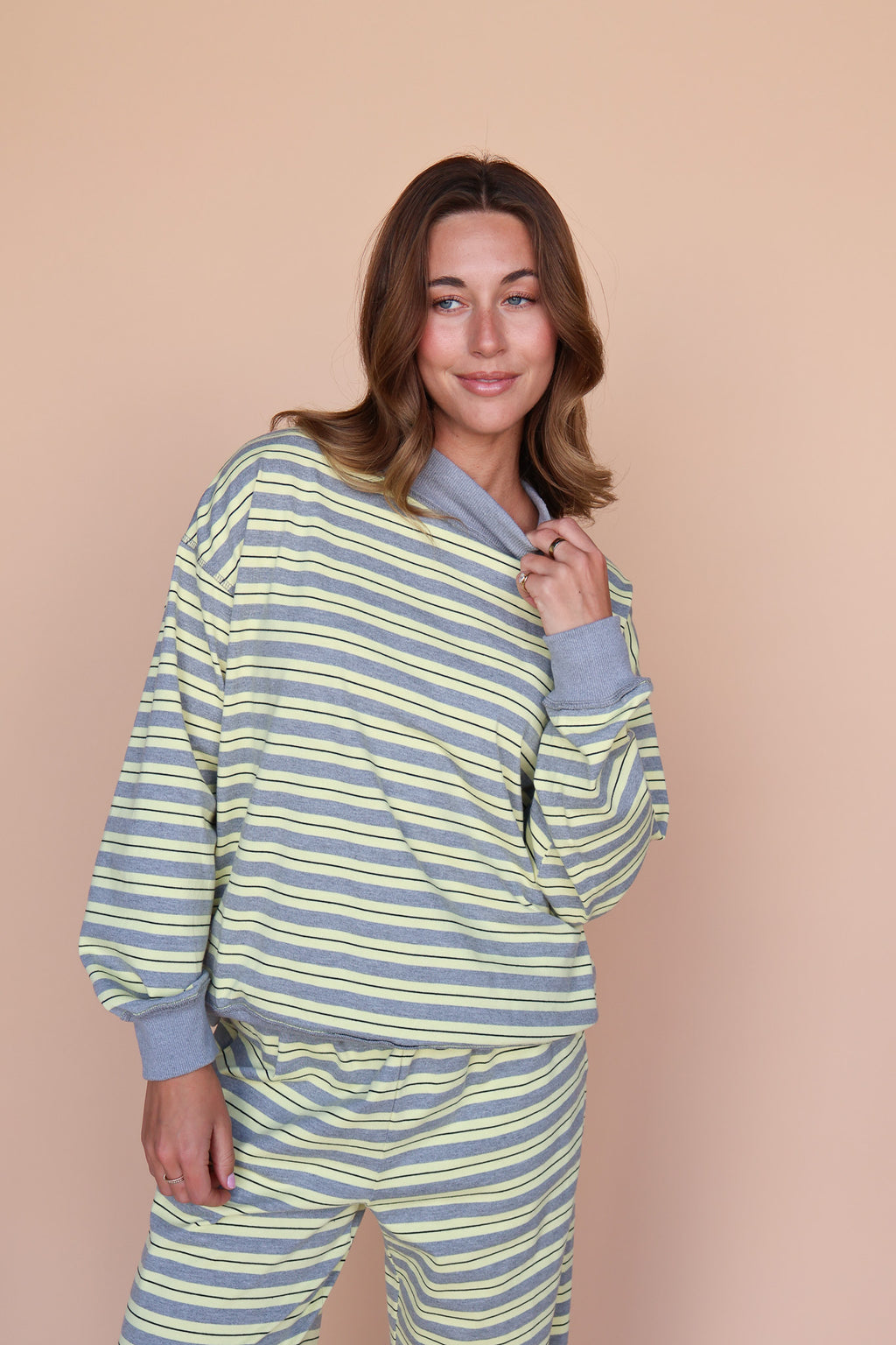Bennett Stripe Mock Neck Pullover in Yellow