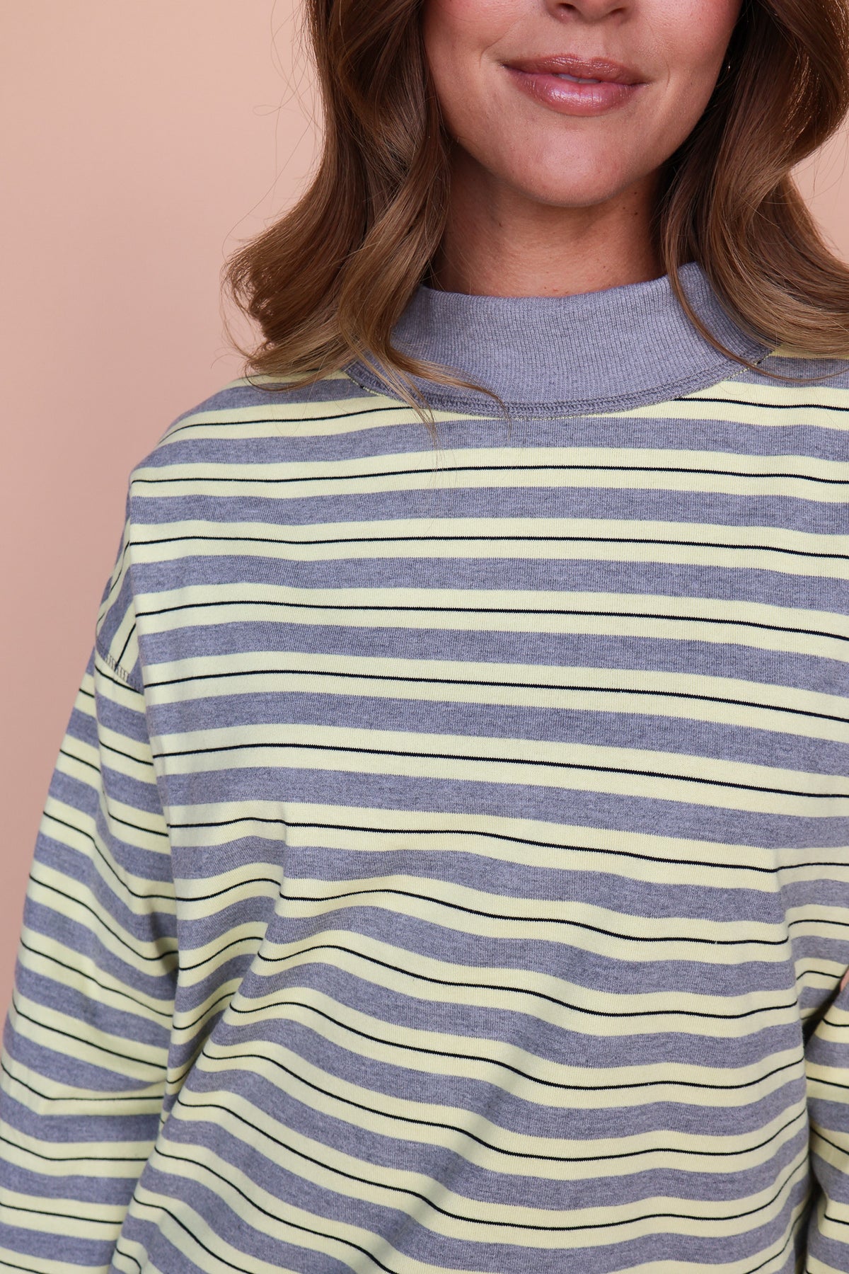 Bennett Stripe Mock Neck Pullover in Yellow Secondary image