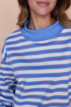 Bennett Stripe Mock Neck Pullover in Blue