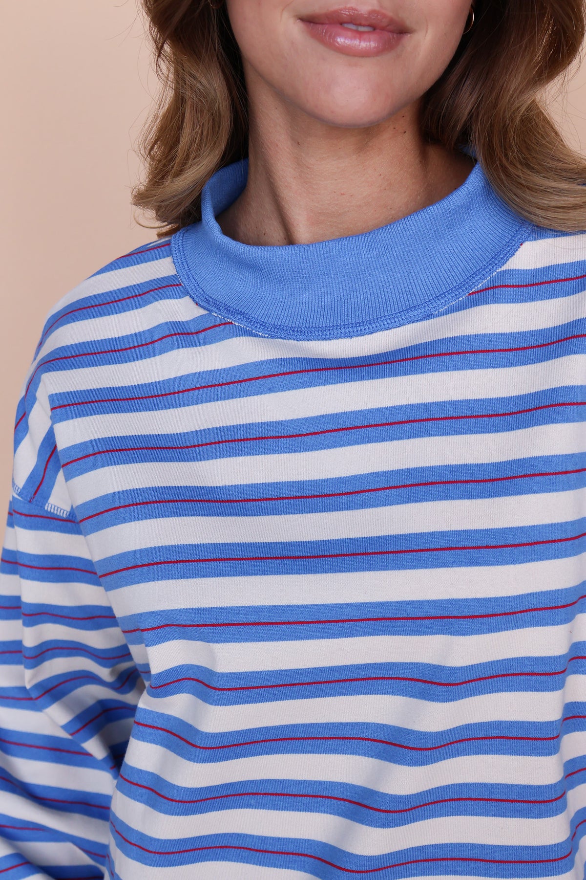 Bennett Stripe Mock Neck Pullover in Blue