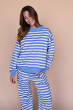 Bennett Stripe Mock Neck Pullover in Blue