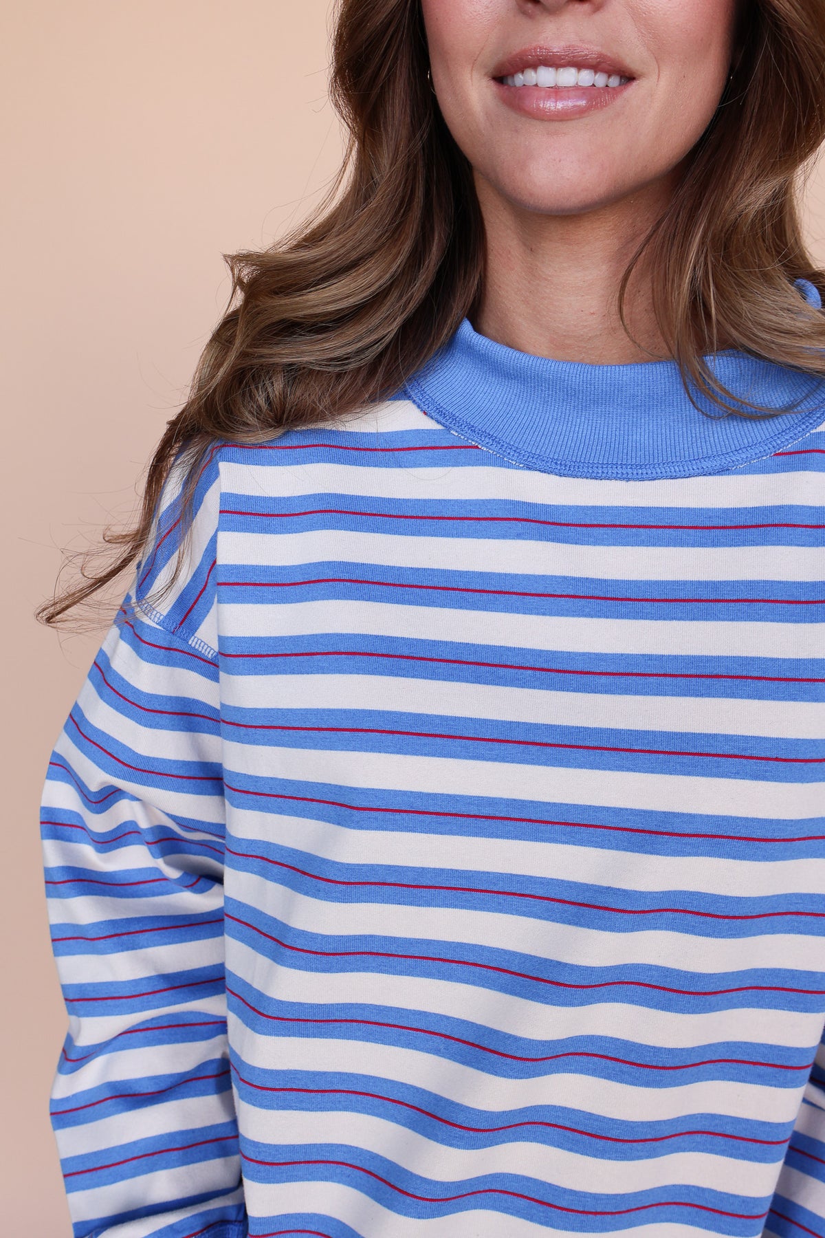 Bennett Stripe Mock Neck Pullover in Blue