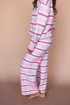 Fuzzy Knit Stripe Pants in Blush