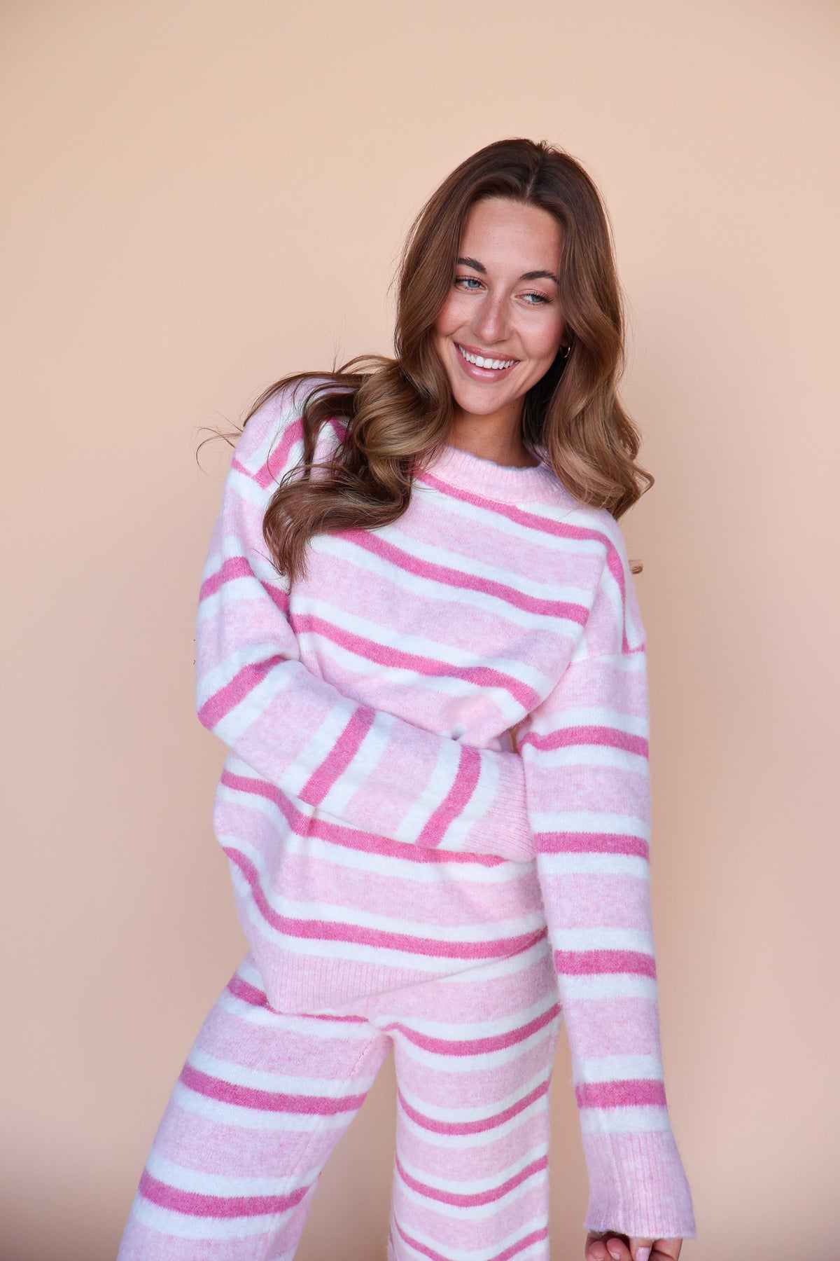 Fuzzy Knit Stripe Sweater in Blush Main image